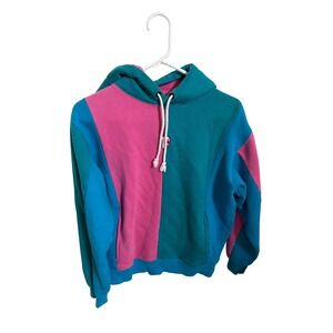 Teddy Fresh Colorblock Hoodie Pink Teal Blue Embroidered Logo Sweatshirt Medium